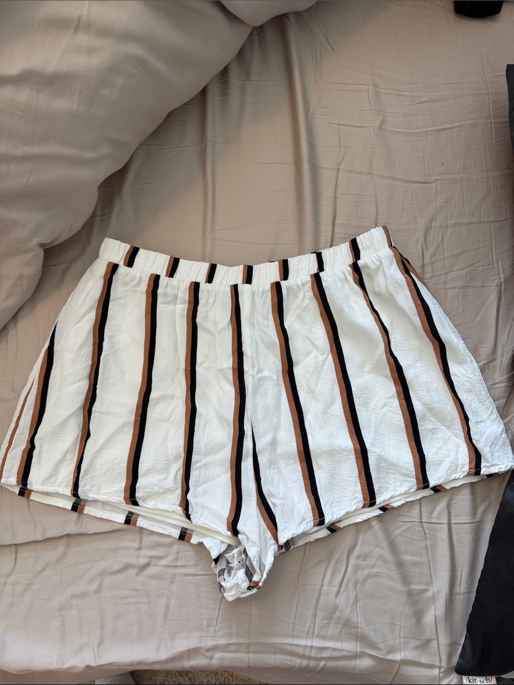 Forever 21 White Shorts with Black and Brown Vertical Stripes
